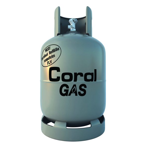 Η γκρι φιάλη προπανίου της Coral Gas, 13κιλά & 15κιλά, για επαγγελματική χρήση, με ειδική βαλβίδα ασφαλείας FLV.