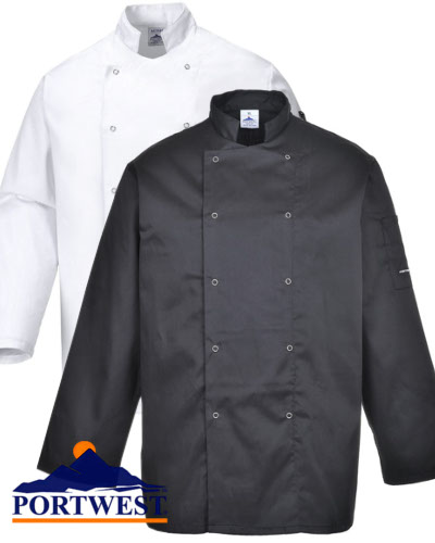 C833 - Μπλούζα μάγειρα με μακρύ μανίκι, pressbutton 65% Polyester, 35% Cotton 24€