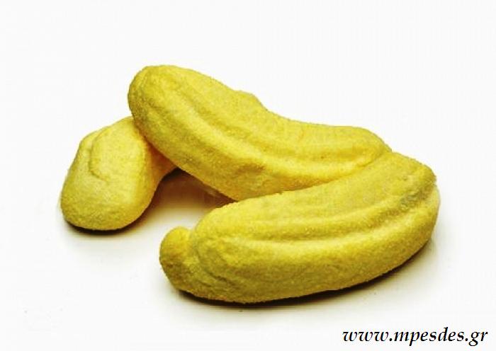 Marshmallows μπανάνα. Σακούλα 1kg. 90-100 τεμ / κιλό.